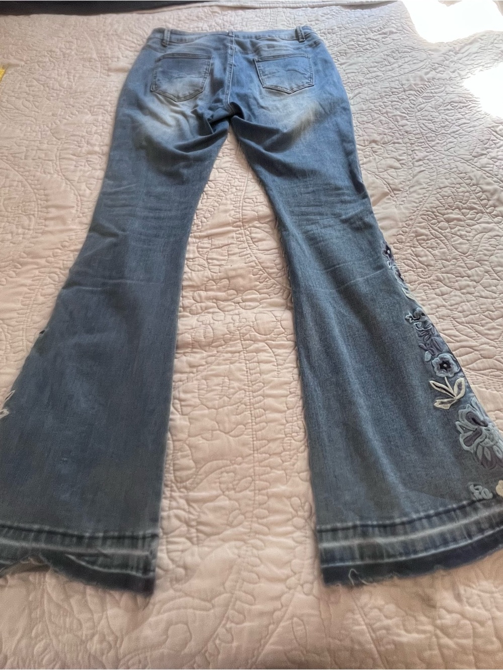 Blue Floral Embroidered Flared Jeans - Picture 2 of 6